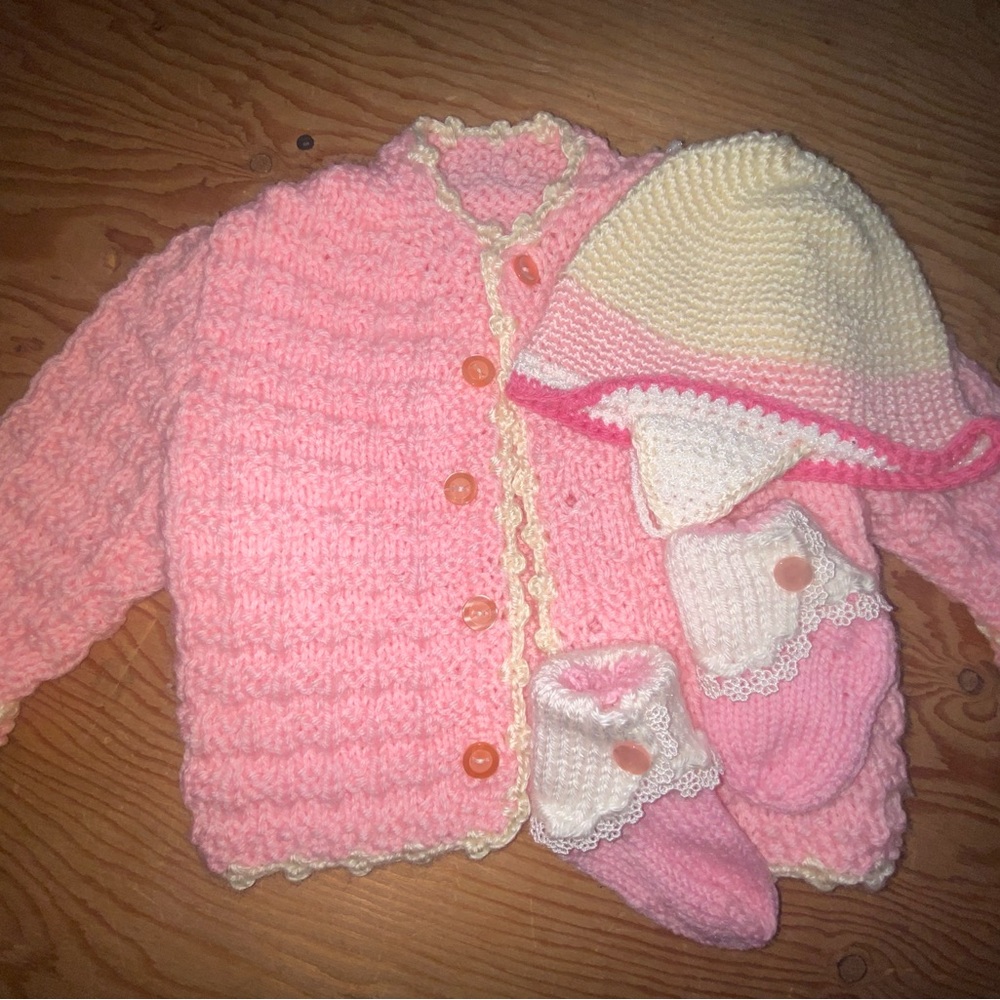 Pink and Cream Knitted Baby Set